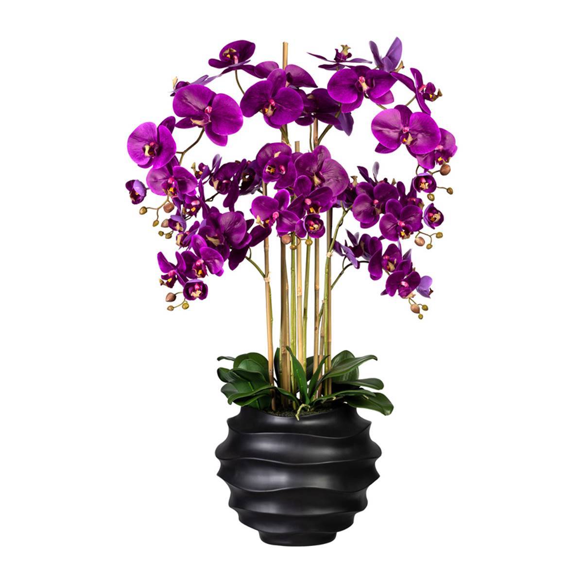 Artificielles - Orchidée Factice 7 hampes vase résine noir H105cm D75cm Mauve violet - couleur: Mauve violet - Imagen 1