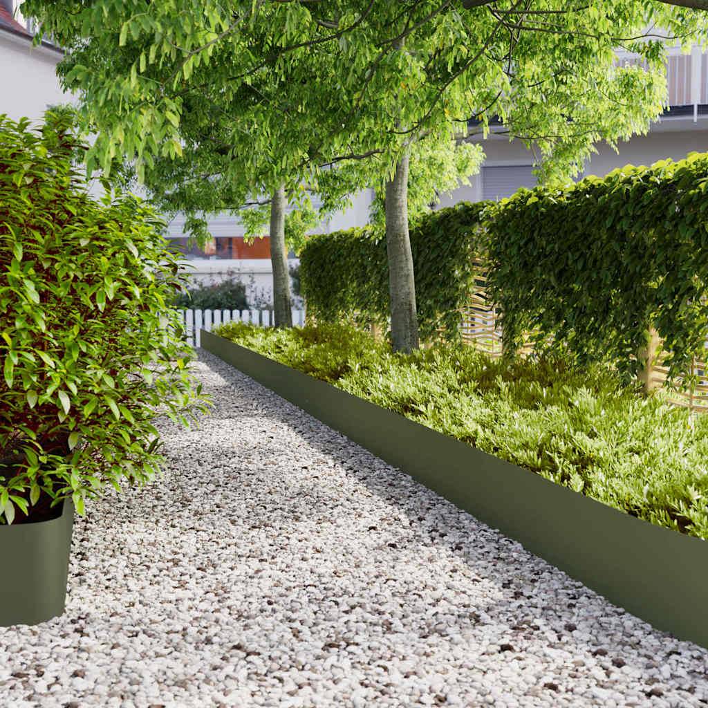 Bordure pelouse acier laminé jardin aménagement flexible 10pcs 25x103cm vert olive - ComfortXL Outdoor Living - Image 1