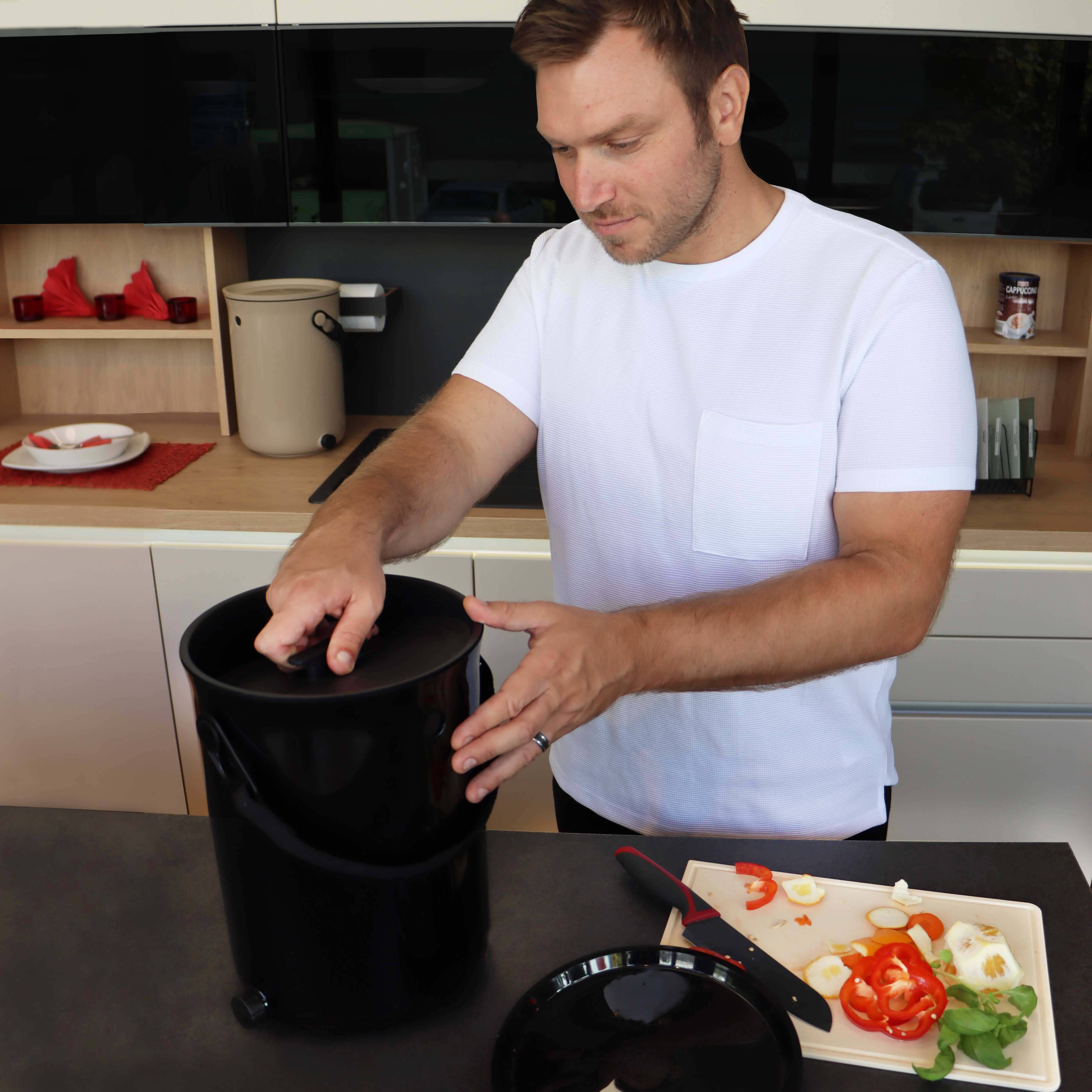 Lot 2 Composteurs Bokashi en Plastique recyclé, noir, 9,6l+1 kg d'activateur - Imagen 3