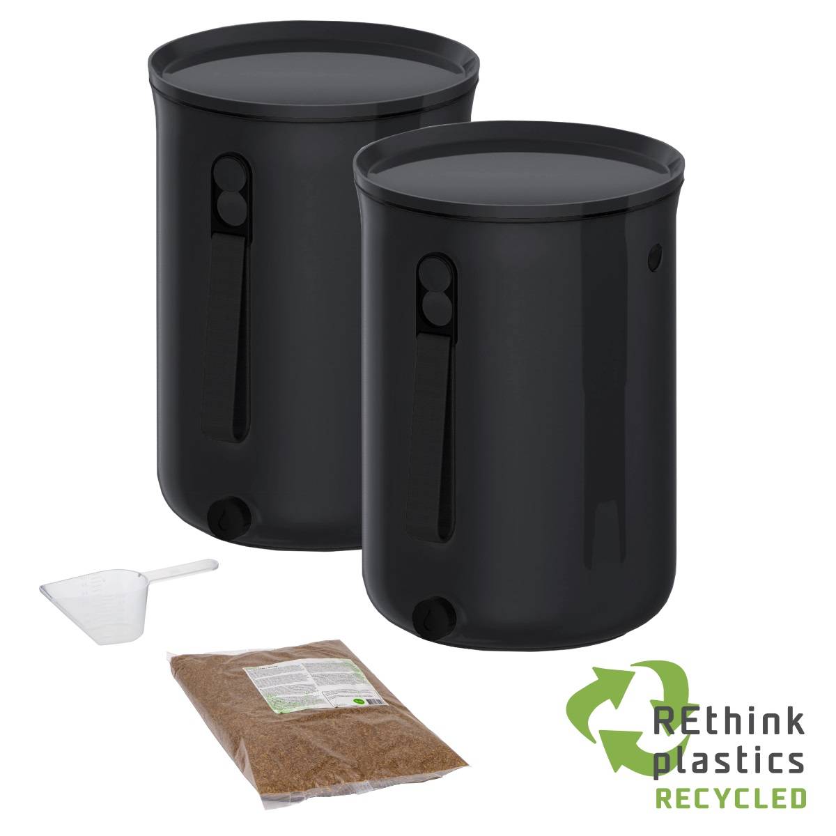 Lot 2 Composteurs Bokashi en Plastique recyclé, noir, 9,6l+1 kg d'activateur - Imagen 1