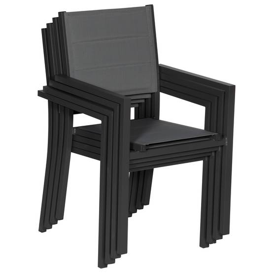 Happy Garden - Lot de 4 chaises rembourrées en aluminium anthracite - textilène gris - HAPPY GARDEN - Imagen 5