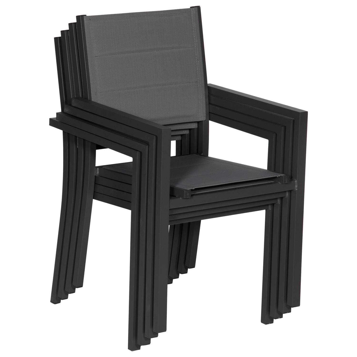 Happy Garden - Lot de 4 chaises rembourrées en aluminium anthracite - textilène gris - HAPPY GARDEN - Imagen 5