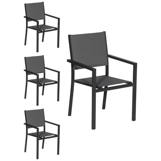 Happy Garden - Lot de 4 chaises rembourrées en aluminium anthracite - textilène gris - HAPPY GARDEN - Imagen 1