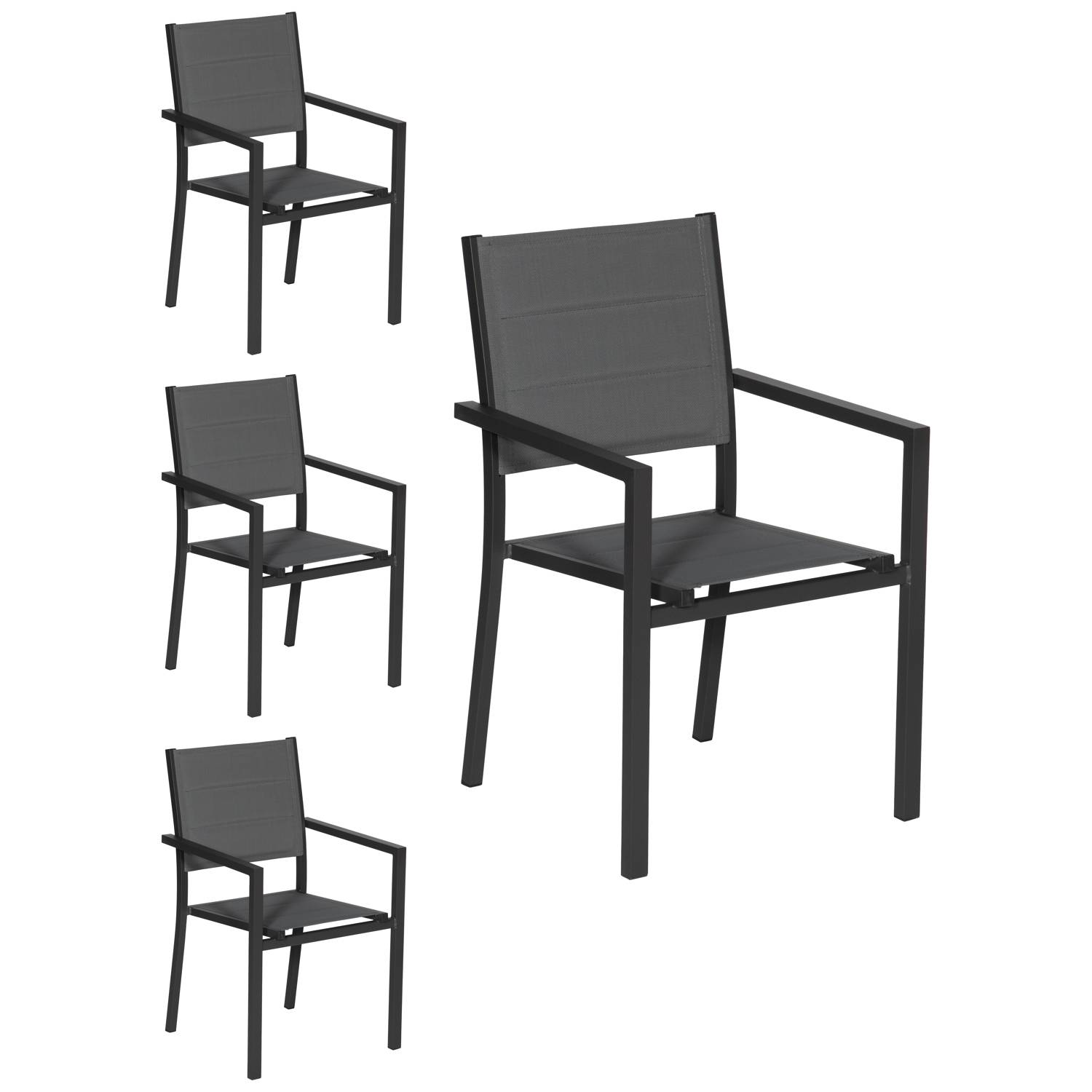 Happy Garden - Lot de 4 chaises rembourrées en aluminium anthracite - textilène gris - HAPPY GARDEN - Imagen 1