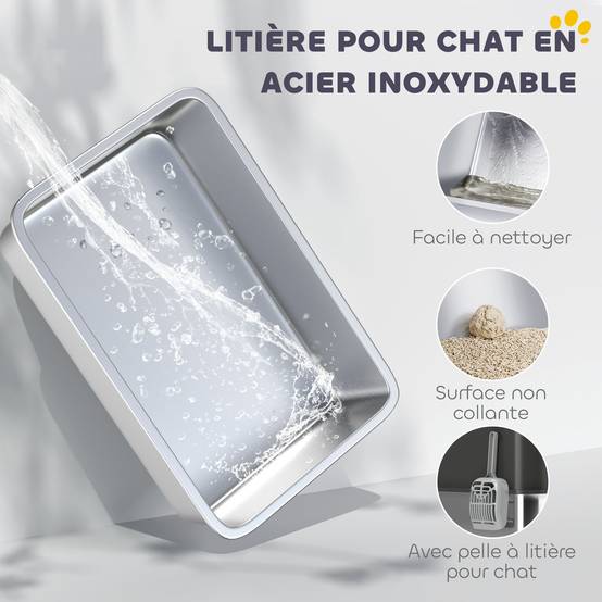 Bac à Litière Fermé 65L en Acier Inoxydable avec Entrée par le Haut pour Grand Chat 60 cm Noir - ComfortXL Outdoor Living - Image 6