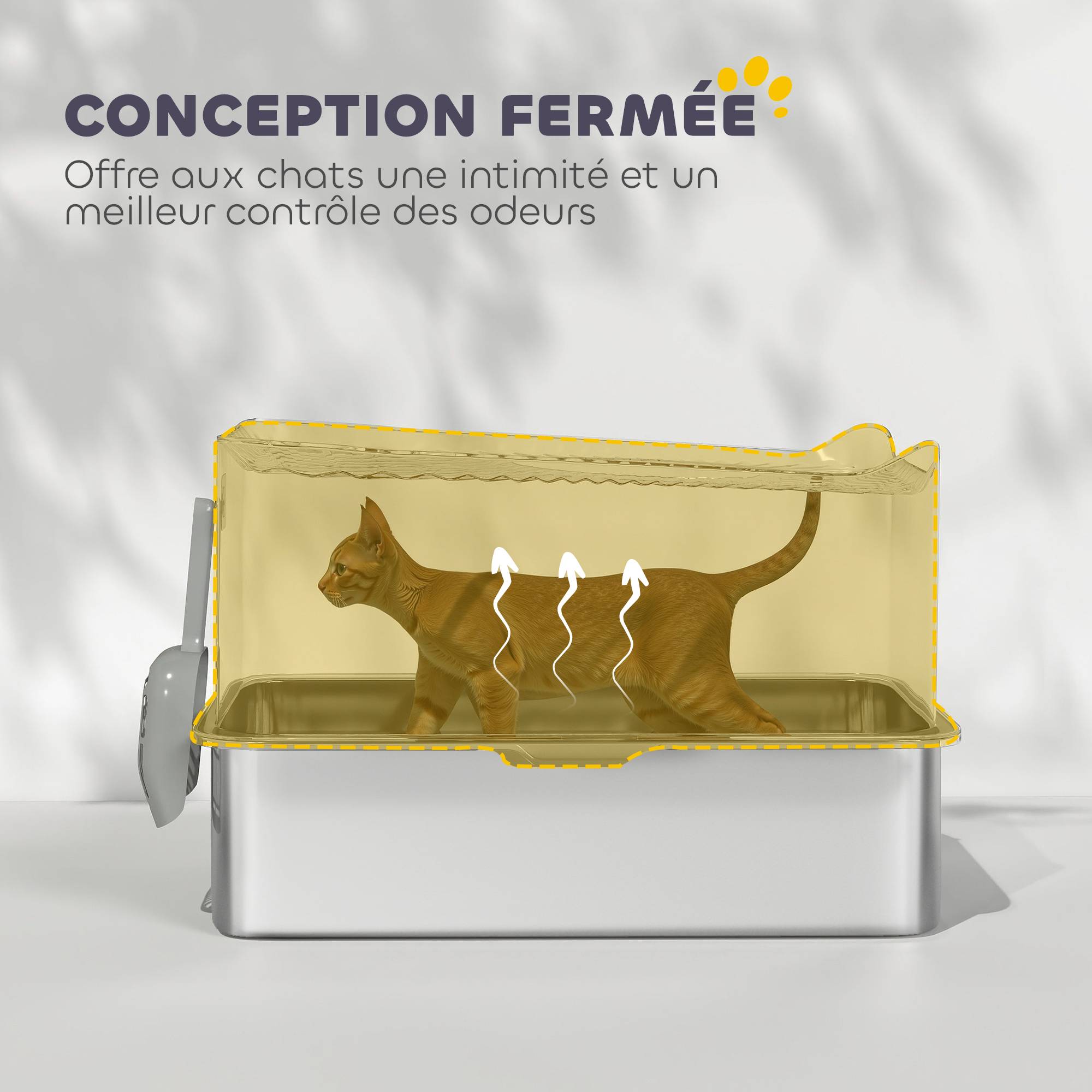 Bac à Litière Fermé 65L en Acier Inoxydable avec Entrée par le Haut pour Grand Chat 60 cm Noir - ComfortXL Outdoor Living - Image 7