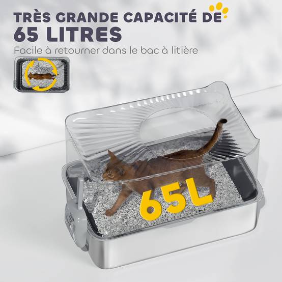 Bac à Litière Fermé 65L en Acier Inoxydable avec Entrée par le Haut pour Grand Chat 60 cm Noir - ComfortXL Outdoor Living - Image 8