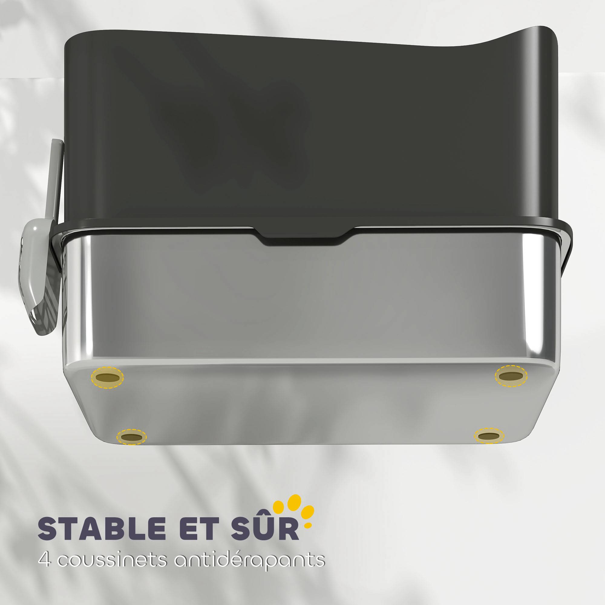 Bac à Litière Fermé 65L en Acier Inoxydable avec Entrée par le Haut pour Grand Chat 60 cm Noir - ComfortXL Outdoor Living - Image 9
