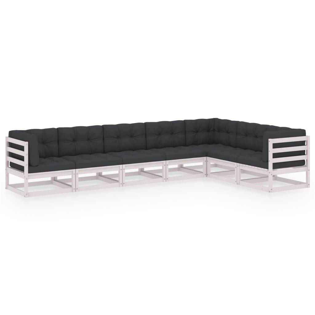 Helloshop26 - Salon de jardin meuble d'extérieur ensemble de mobilier 7 pièces avec coussins blanc bois de pin massif - Imagen 1