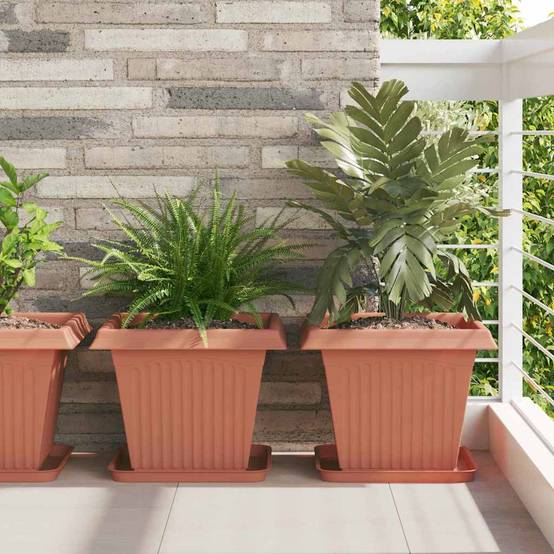 Lot de 24 Pots de Fleurs Carrés XL Plastique Terrasse 38x38x30 cm Rouge brique - ComfortXL Outdoor Living - Image 1