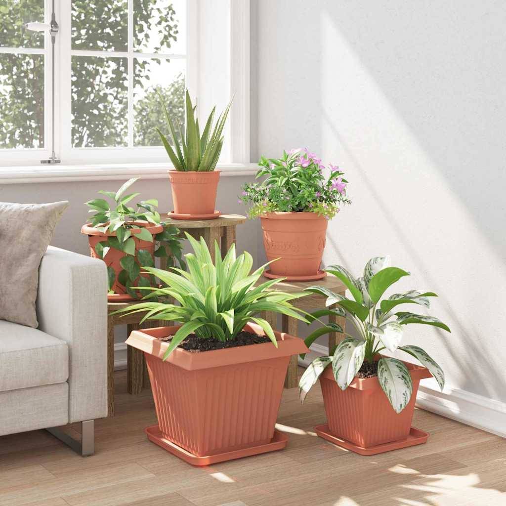 Lot de 24 Pots de Fleurs Carrés XL Plastique Terrasse 38x38x30 cm Rouge brique - ComfortXL Outdoor Living - Image 4