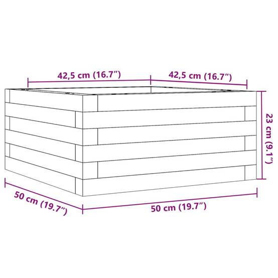 Jardinière bois pin massif cire marron 50 x 50 x 23 cm - PANGIVO - Image 10