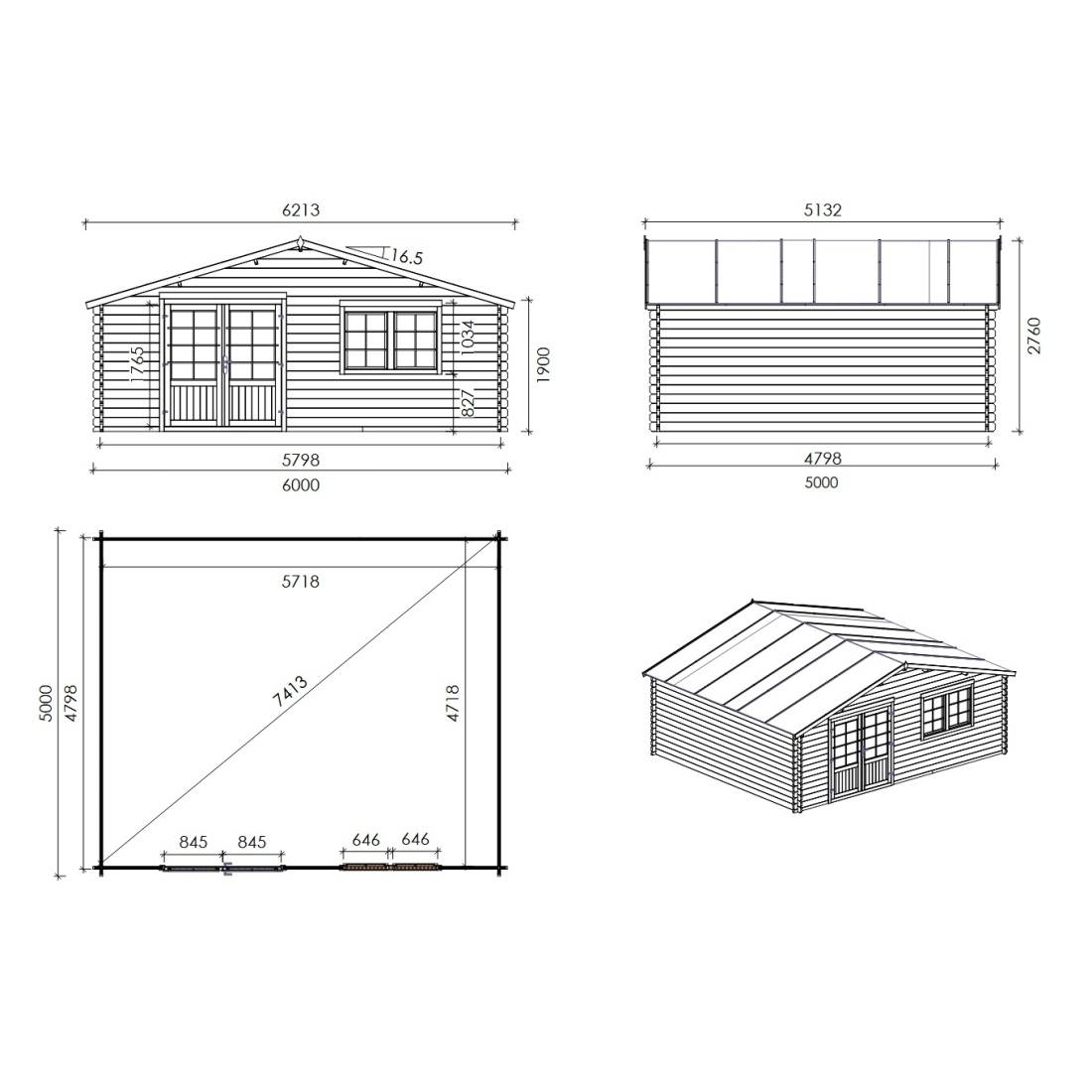 Altanka - Abri de jardin en bois - 30m2 - 6x5m - Ep. 40mm - Couleur: naturel - DOM748 - ALTANKA - Image 3