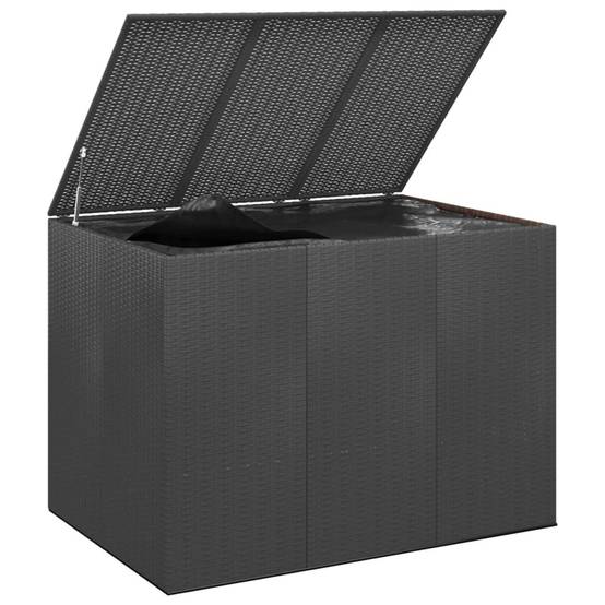 Boîte à coussins coffre de rangement de jardin résine tressée 145 x 100 x 103 cm noir - Image 1