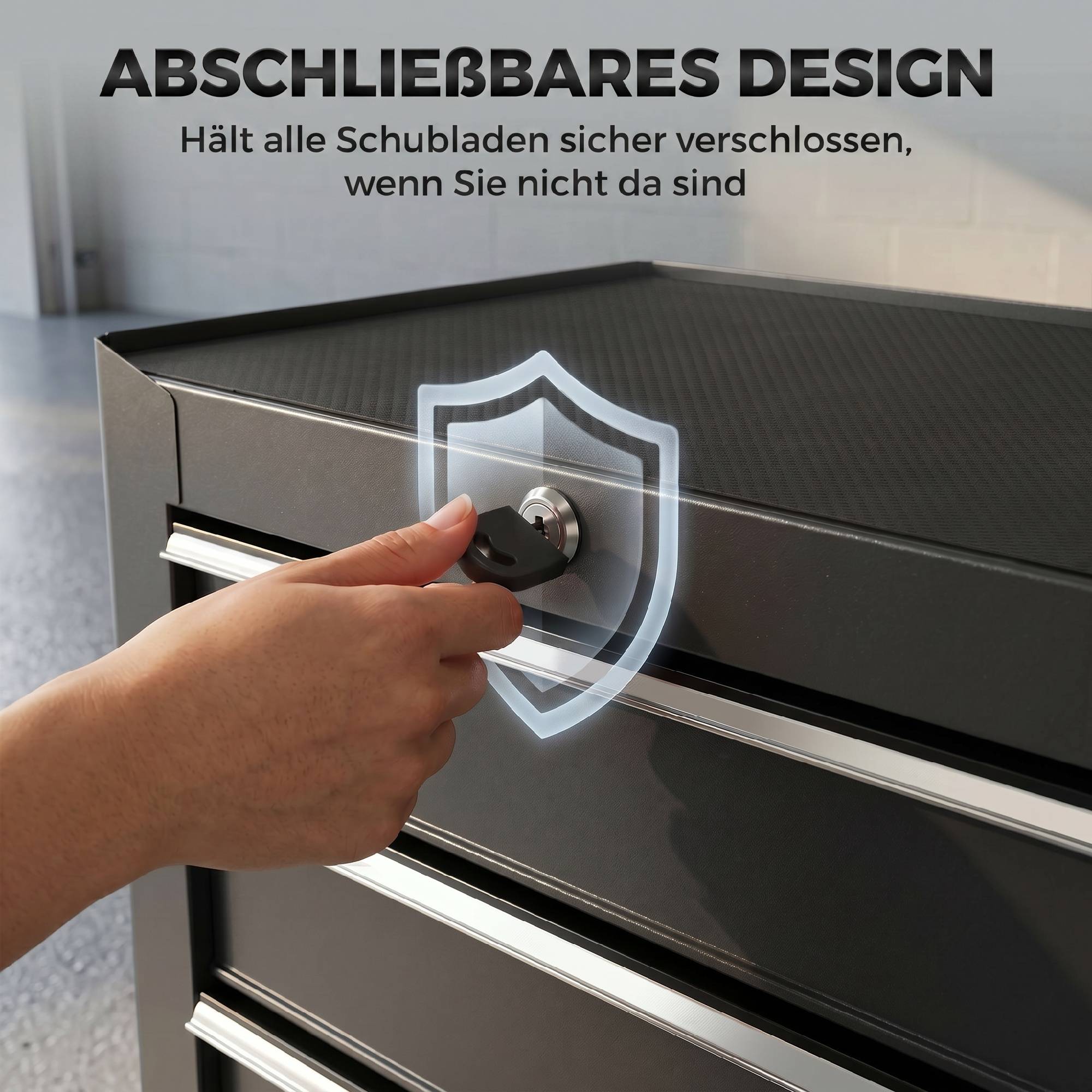 Sans Marque - Armoire outils, caisse, 5 tiroirs, roulant, acier, noir - Image 9