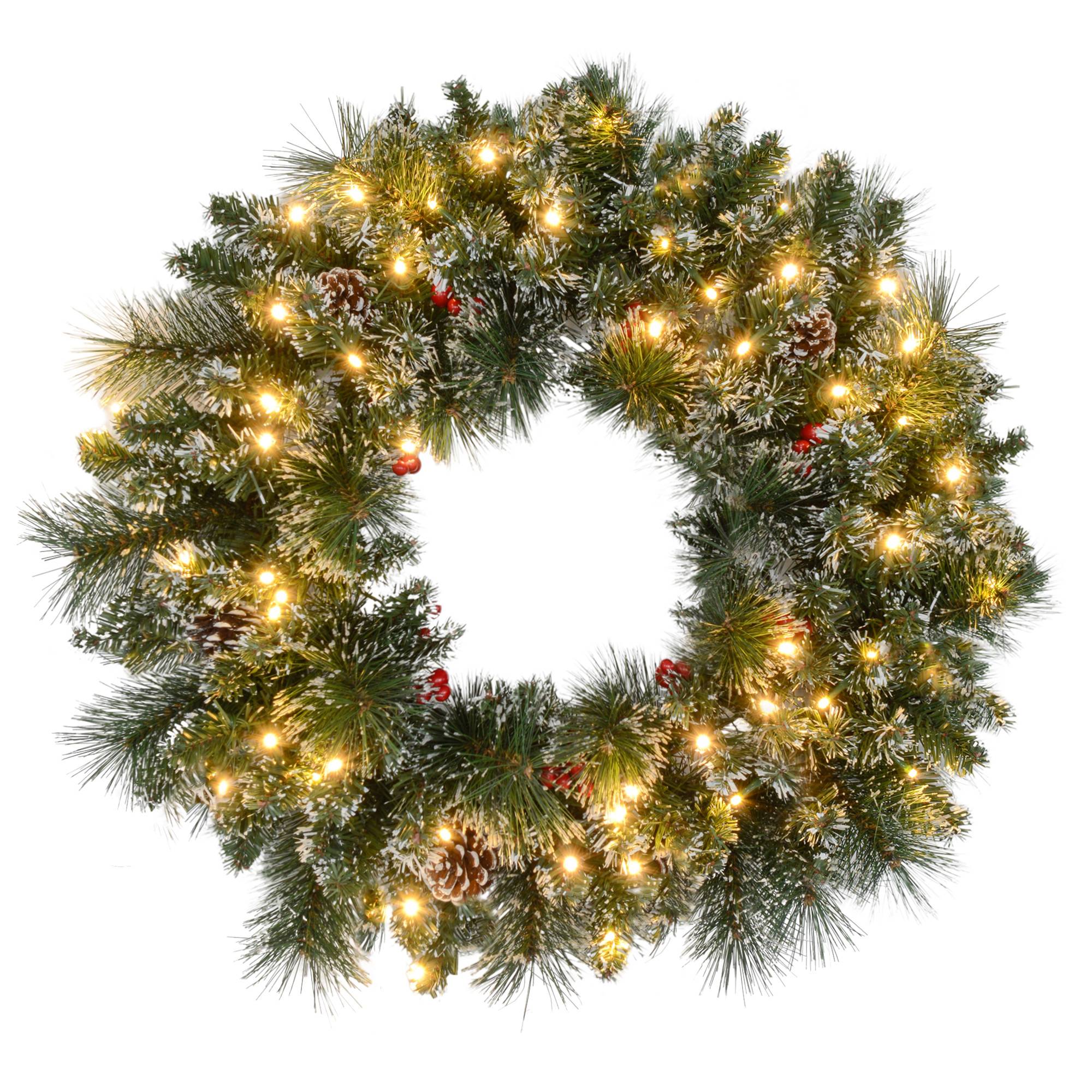Sans Marque - Couronne de Noël porte artificielle 60 CM avec pommes de pin et grappes de baies, lumières LED et minuterie vert - Image 2