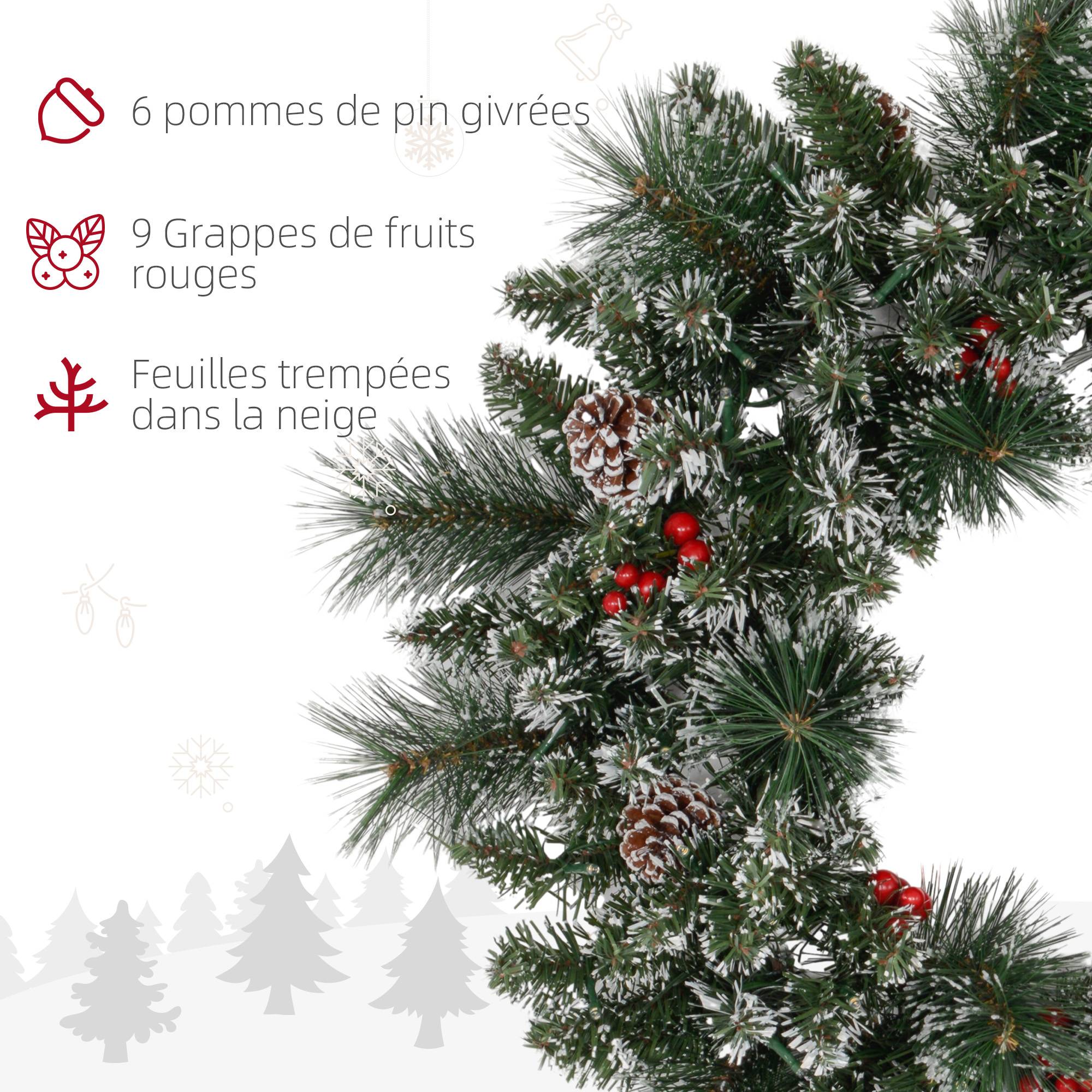 Sans Marque - Couronne de Noël porte artificielle 60 CM avec pommes de pin et grappes de baies, lumières LED et minuterie vert - Image 8