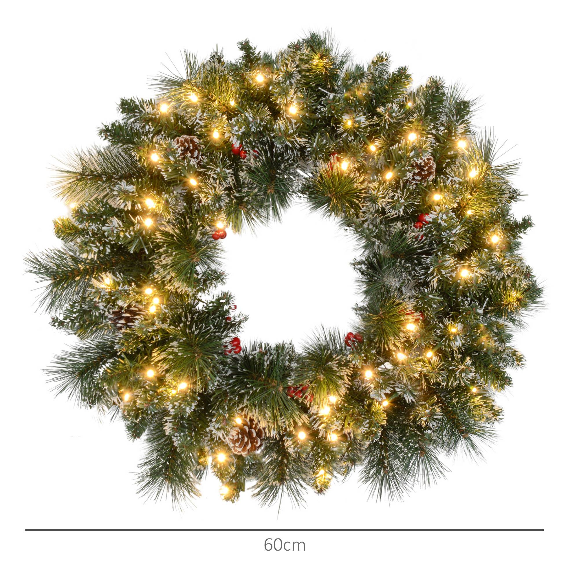 Sans Marque - Couronne de Noël porte artificielle 60 CM avec pommes de pin et grappes de baies, lumières LED et minuterie vert - Image 5