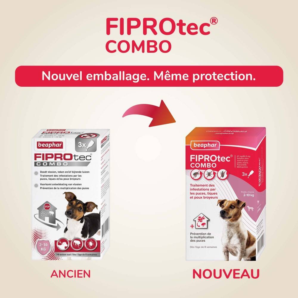 FIPROTEC COMBO CHIEN S (2-10 KG) - BEAPHAR 3 pipettes - Imagen 2