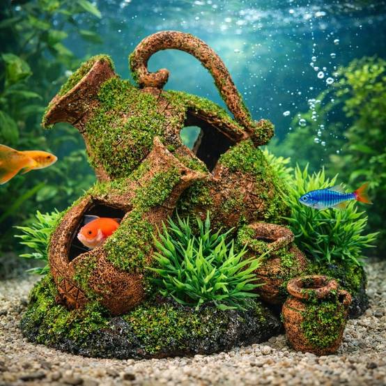 Décoration aquarium amphore cachette poissons décor naturel 13 cm - Image 2