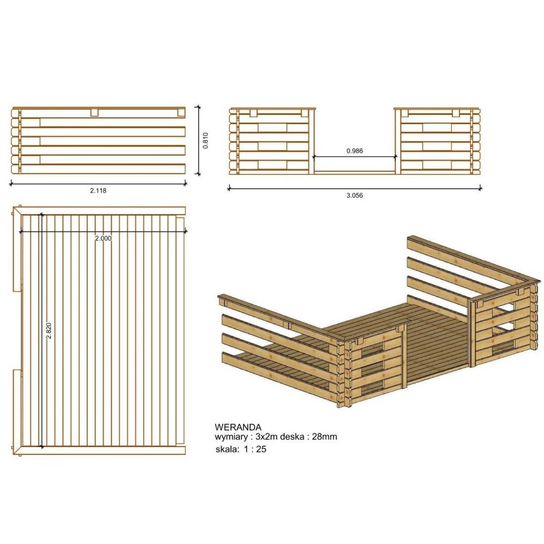 Altanka - Terrasse en bois avec balustrade pour abri en bois - 6m2 - 3m x 2m - imprégnée - couleur: marron - DOM147 - ALTANKA - Imagen 3