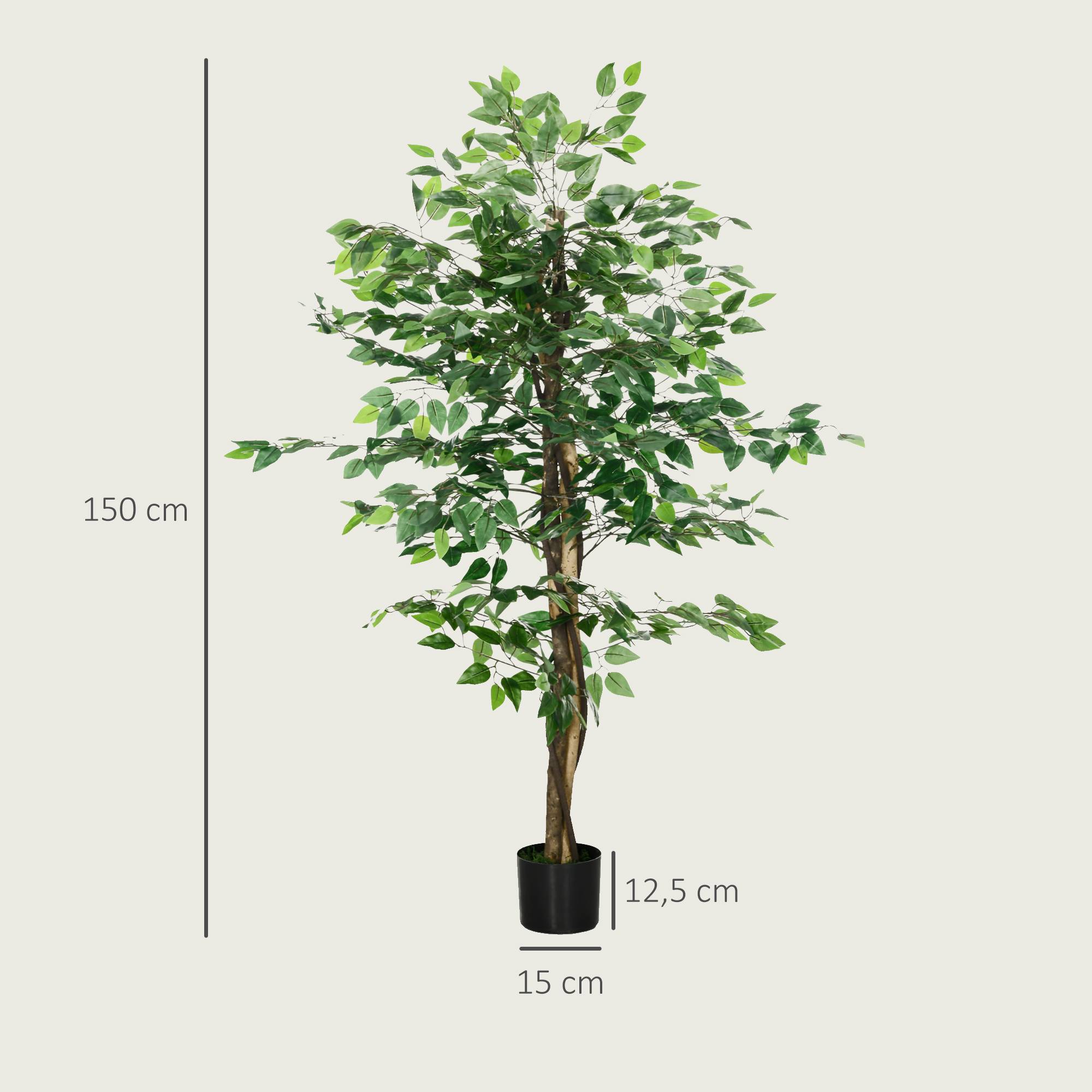 Ficus artificiel, fidèle à la nature, 150 cm, avec pot, vert - Image 5