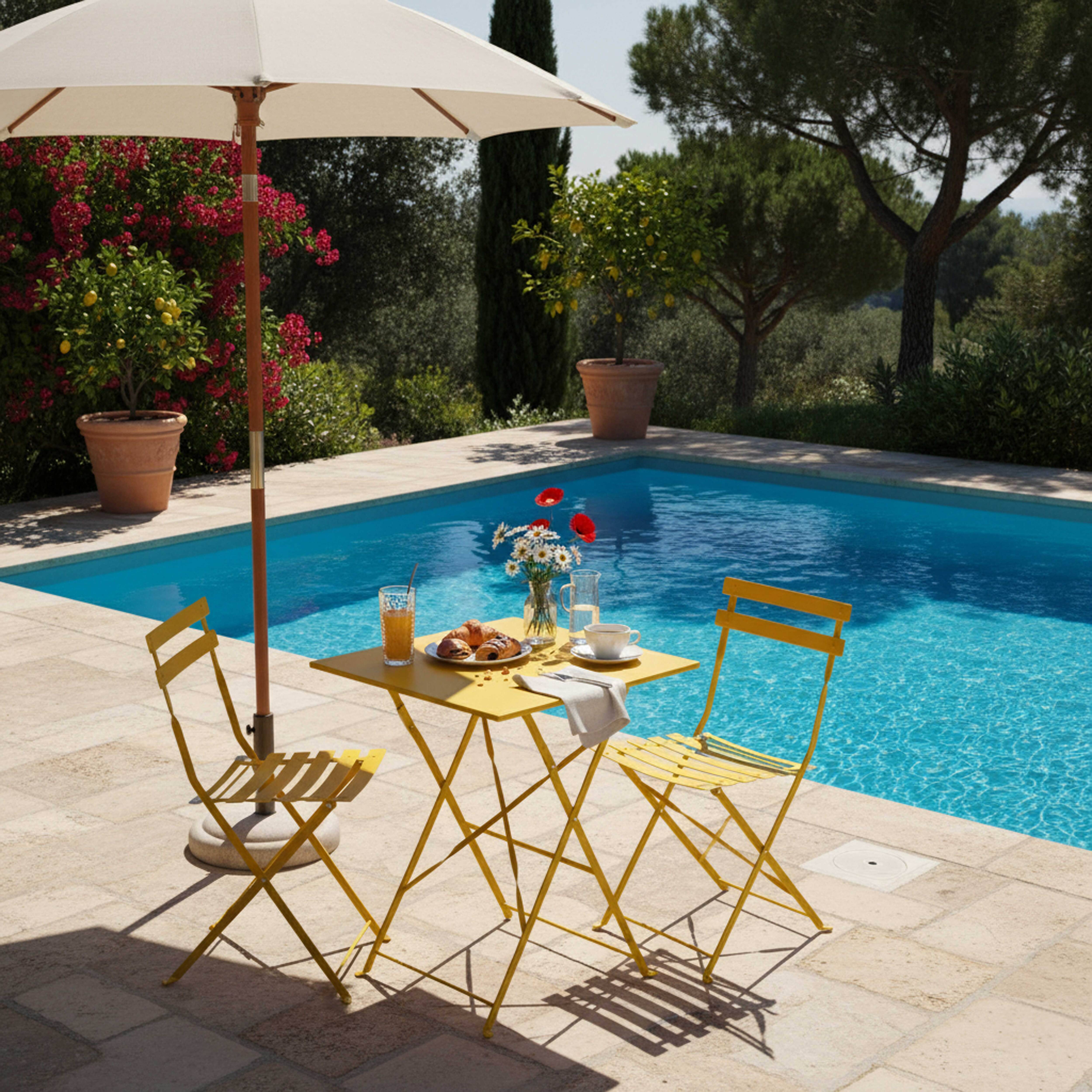 Oviala - Table de jardin et 2 chaises acier jaune Rome - Oviala - Imagen 2