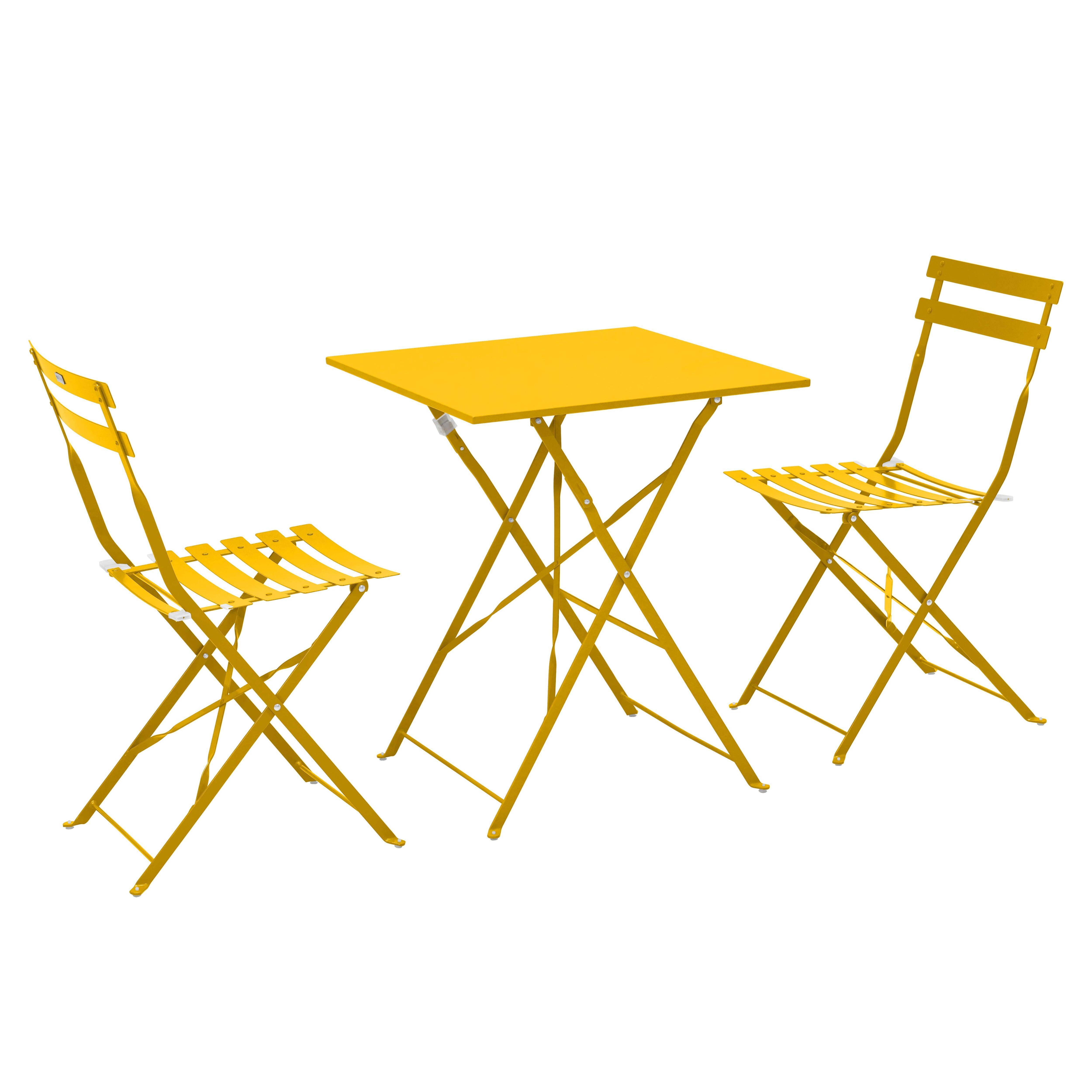 Oviala - Table de jardin et 2 chaises acier jaune Rome - Oviala - Imagen 1