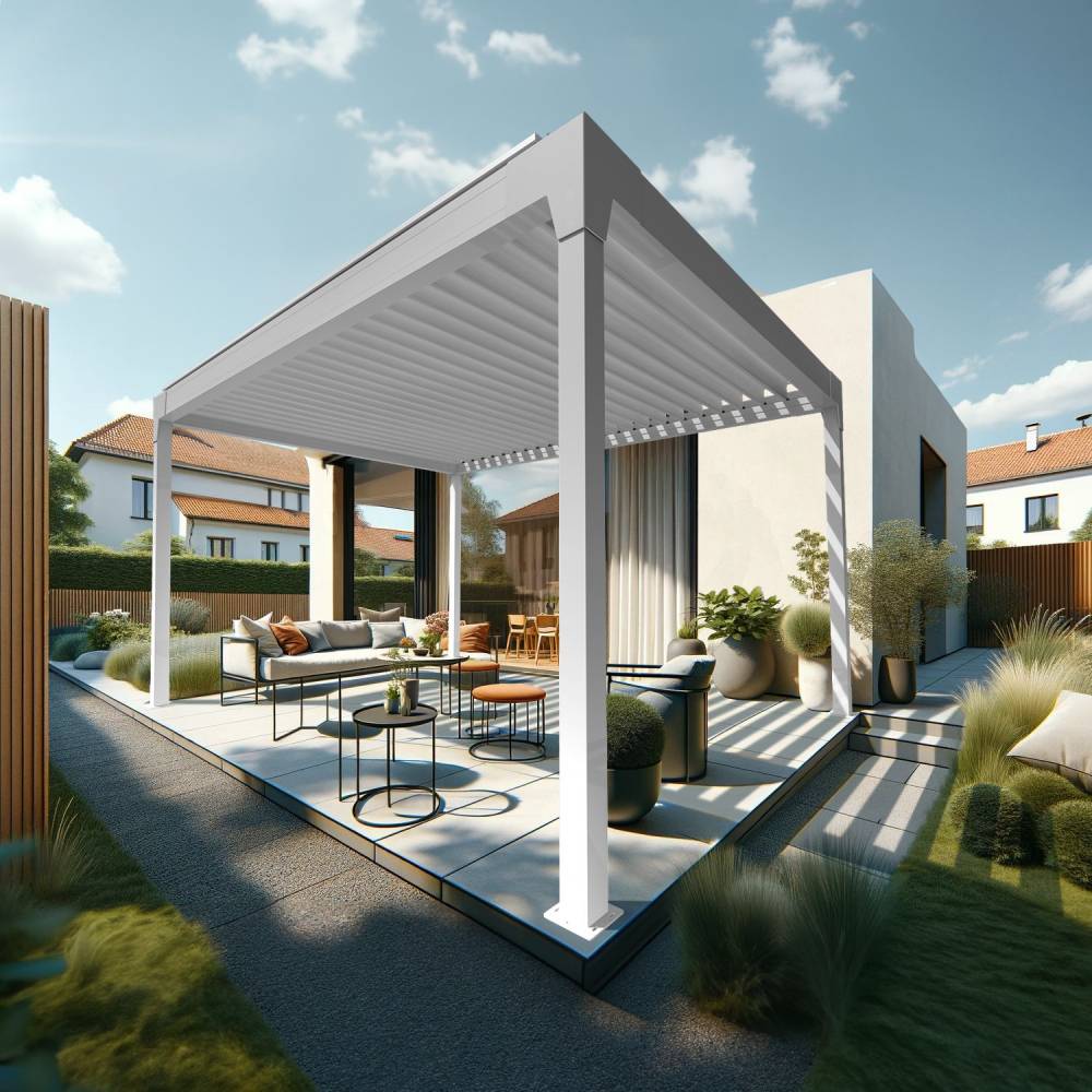 Pergola Bioclimatique AVANOA îlot 3,50x3,538 M Vérin à Télécommande (Blanc) - Alia Productions - Imagen 2