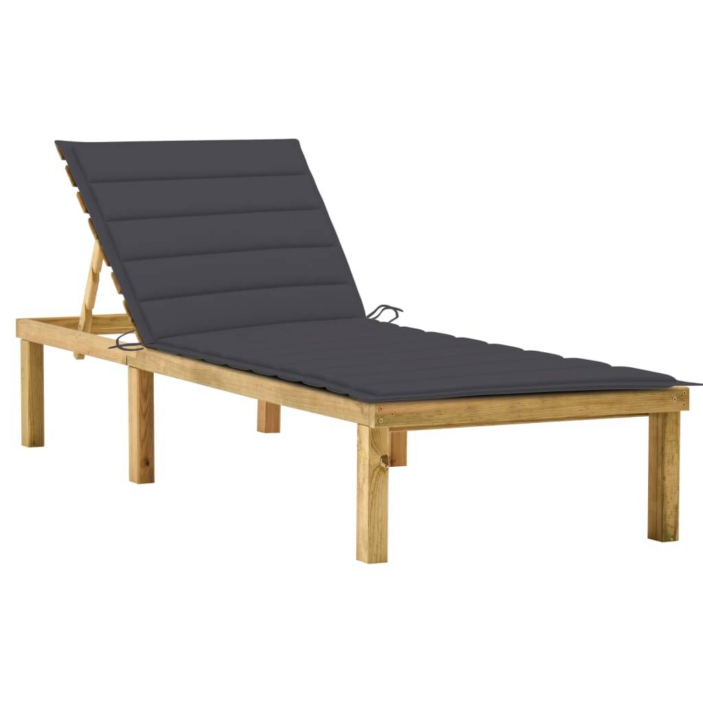 Helloshop26 - Transat chaise longue bain de soleil lit de jardin terrasse meuble d'extérieur avec coussin anthracite bois de pin imprégné - Imagen 1