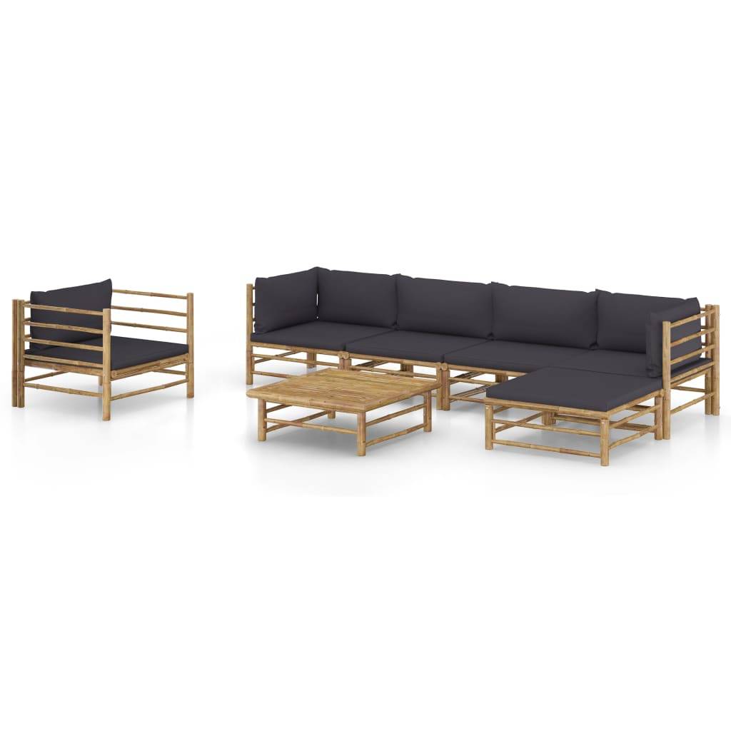 Vidaxl - Salon de jardin 7 pcs avec coussins gris foncé bambou vidaXL 3058200 - Imagen 1