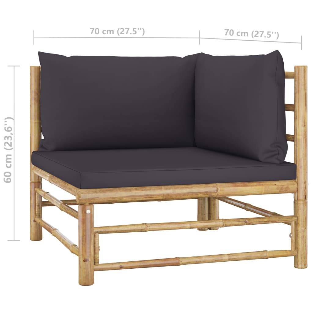 Vidaxl - Salon de jardin 7 pcs avec coussins gris foncé bambou vidaXL 3058200 - Imagen 3