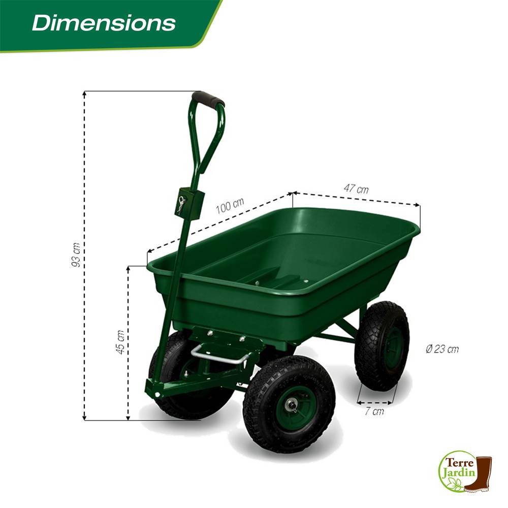 Sans Marque - Chariot de jardin 4 roues - 52 litres capacité 120 kg - Image 6