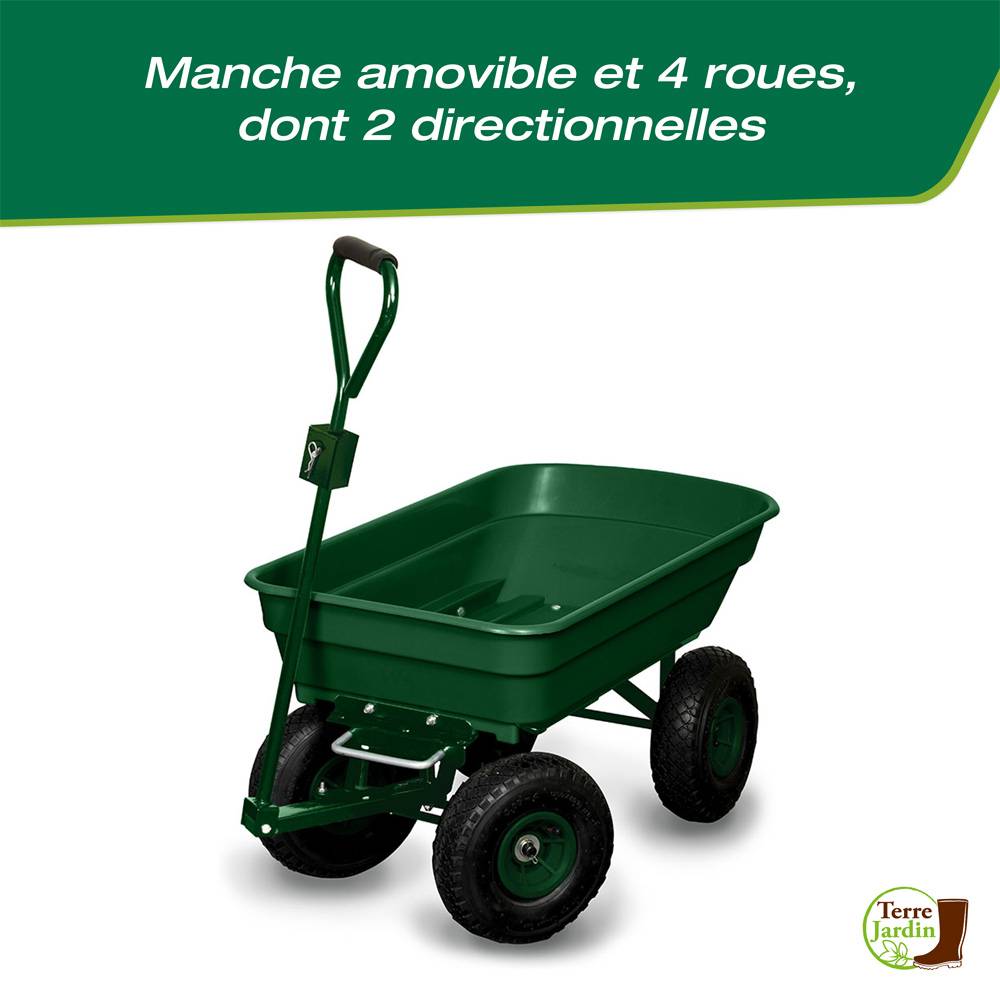 Sans Marque - Chariot de jardin 4 roues - 52 litres capacité 120 kg - Image 4
