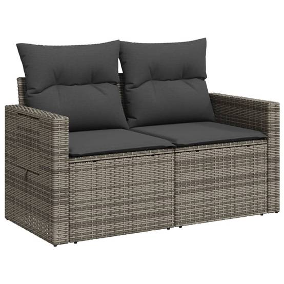 Canapé Extérieur 2 Places Résine Grise Tablette Rabattable Coussins Gris Foncé – ComfortXL Outdoor Living - Image 4