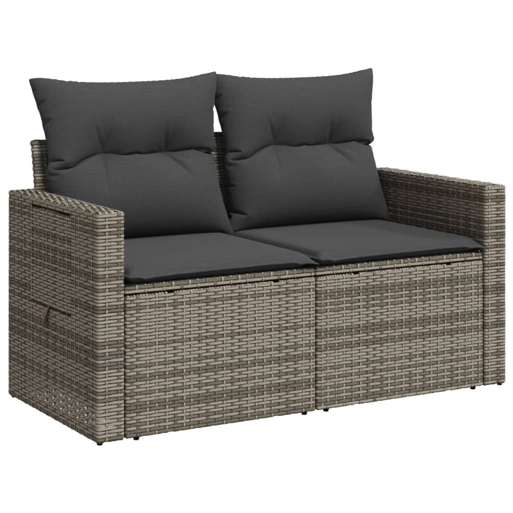 Canapé Extérieur 2 Places Résine Grise Tablette Rabattable Coussins Gris Foncé – ComfortXL Outdoor Living - Image 4