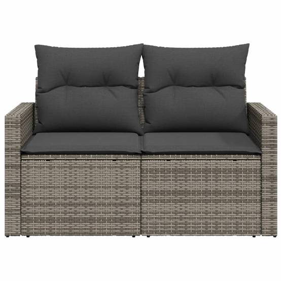 Canapé Extérieur 2 Places Résine Grise Tablette Rabattable Coussins Gris Foncé – ComfortXL Outdoor Living - Image 5