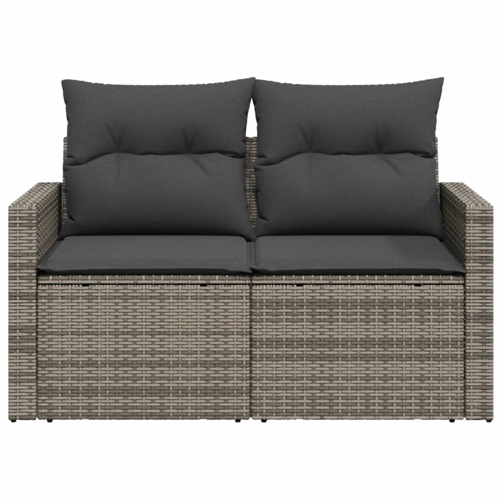 Canapé Extérieur 2 Places Résine Grise Tablette Rabattable Coussins Gris Foncé – ComfortXL Outdoor Living - Image 5