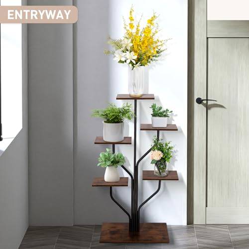 Todeco Porte plante interieur 6 Niveaux, Support plantes en Métal, étagère plante interieur support pot de fleurs pour Salon Balcon Jardin Bureau - Image 2
