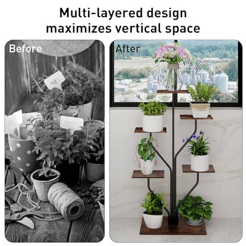 Todeco Porte plante interieur 6 Niveaux, Support plantes en Métal, étagère plante interieur support pot de fleurs pour Salon Balcon Jardin Bureau - Image 7