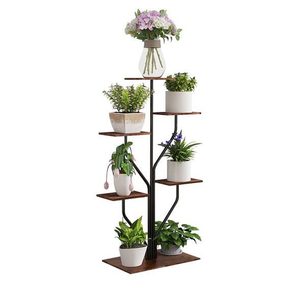 Todeco Porte plante interieur 6 Niveaux, Support plantes en Métal, étagère plante interieur support pot de fleurs pour Salon Balcon Jardin Bureau - Image 1