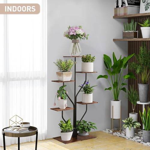 Todeco Porte plante interieur 6 Niveaux, Support plantes en Métal, étagère plante interieur support pot de fleurs pour Salon Balcon Jardin Bureau - Image 3