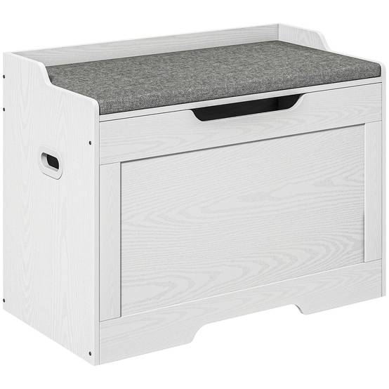 Banc coffre rangement bois avec coussin tissu, capacité 103 L, coffre multifonction entrée chambre 75x40x56 cm blanc - Image 2