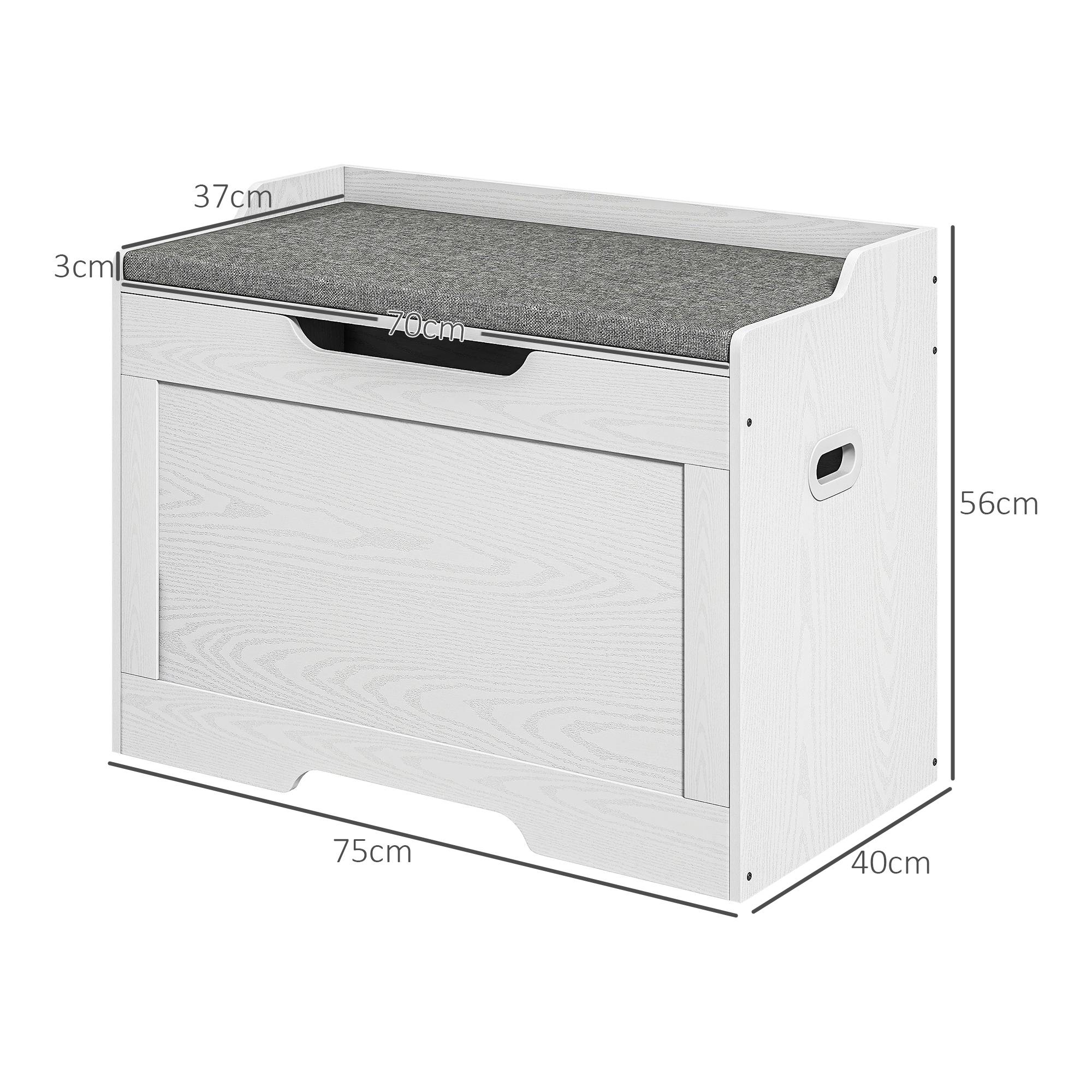 Banc coffre rangement bois avec coussin tissu, capacité 103 L, coffre multifonction entrée chambre 75x40x56 cm blanc - Image 5
