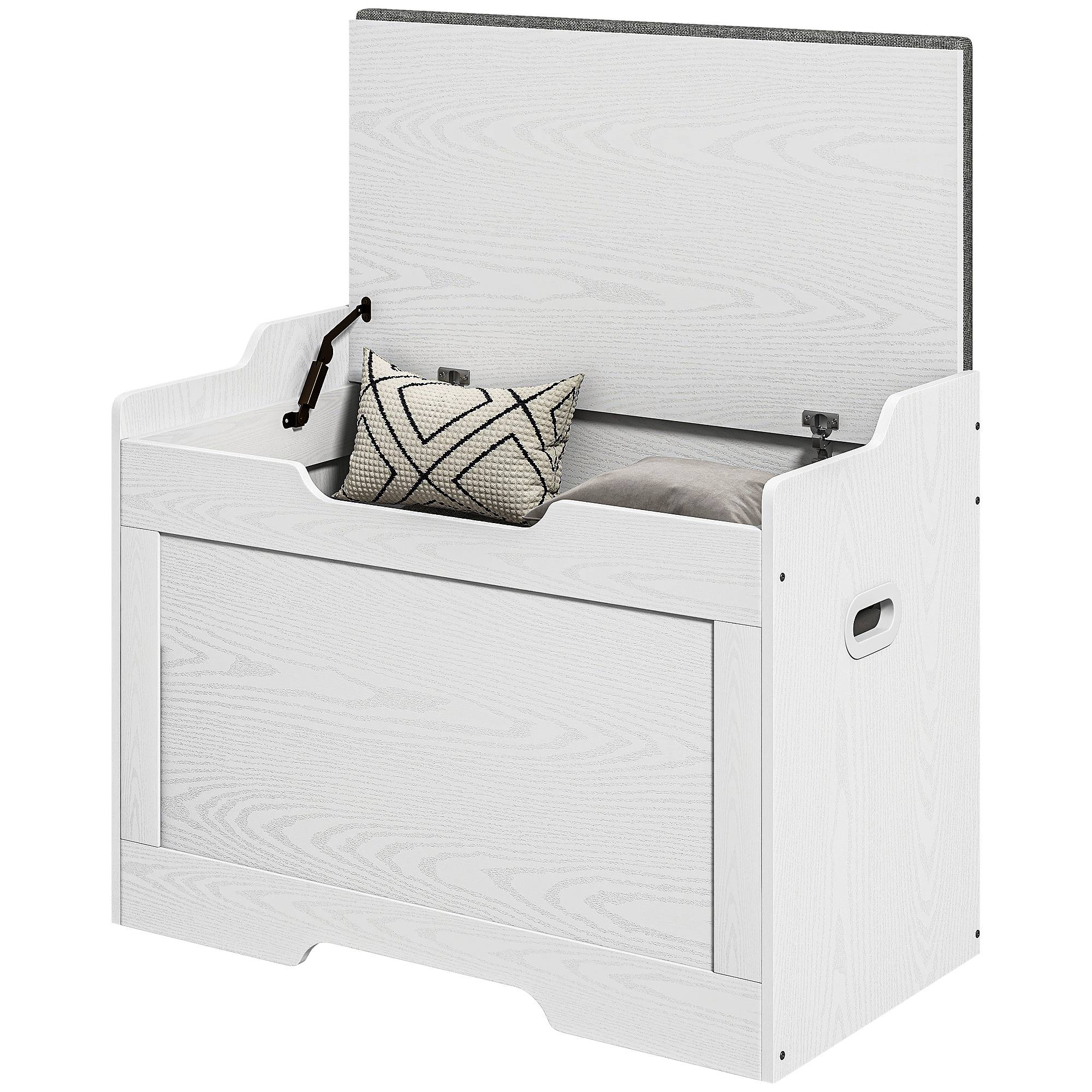 Banc coffre rangement bois avec coussin tissu, capacité 103 L, coffre multifonction entrée chambre 75x40x56 cm blanc - Image 1