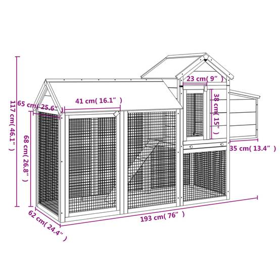 Grand Poulailler Bois Pin Massif Jardin Extérieur Parc Nichoir 193x65x117cm Moka - ComfortXL Outdoor Living - Image 7