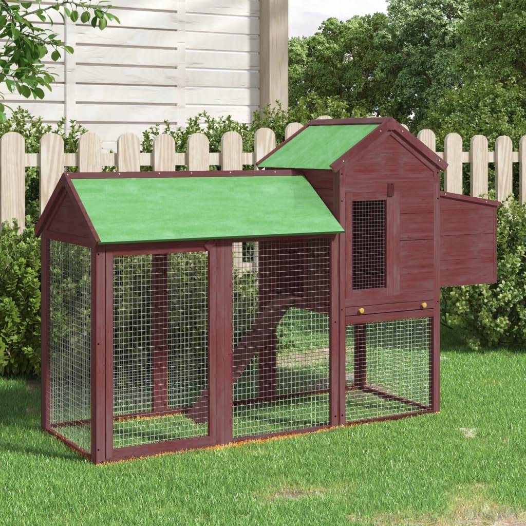 Grand Poulailler Bois Pin Massif Jardin Extérieur Parc Nichoir 193x65x117cm Moka - ComfortXL Outdoor Living - Image 1