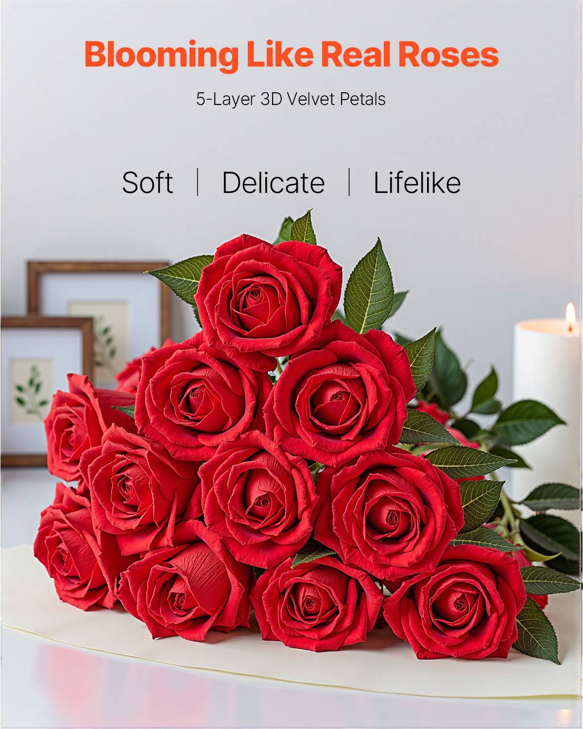 VEVOR Rose artificielle lot de 60, 508mm. Aspect réaliste, tête 70mm. Décoration, mariages, centres table. Rouge. - Image 2
