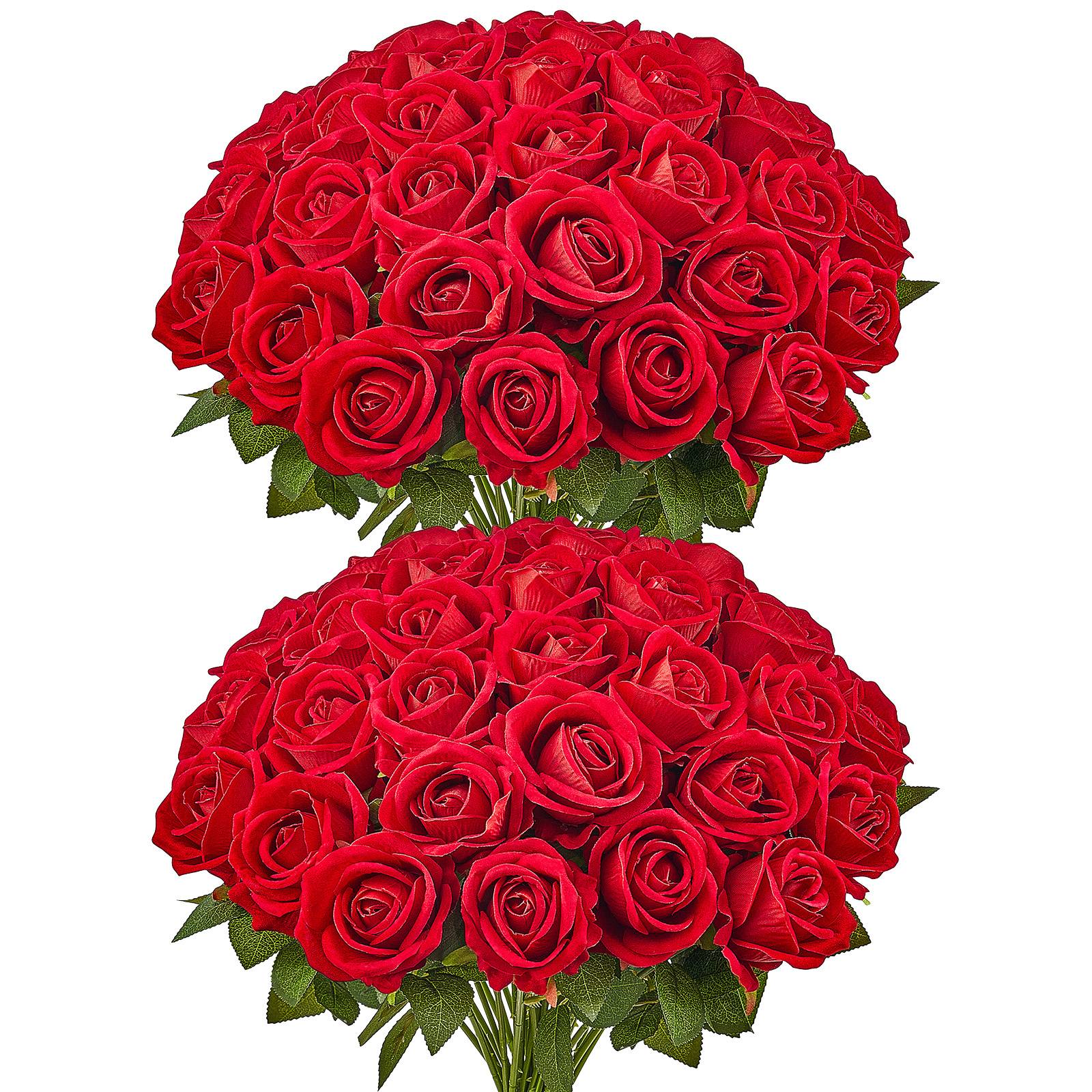 VEVOR Rose artificielle lot de 60, 508mm. Aspect réaliste, tête 70mm. Décoration, mariages, centres table. Rouge. - Image 1