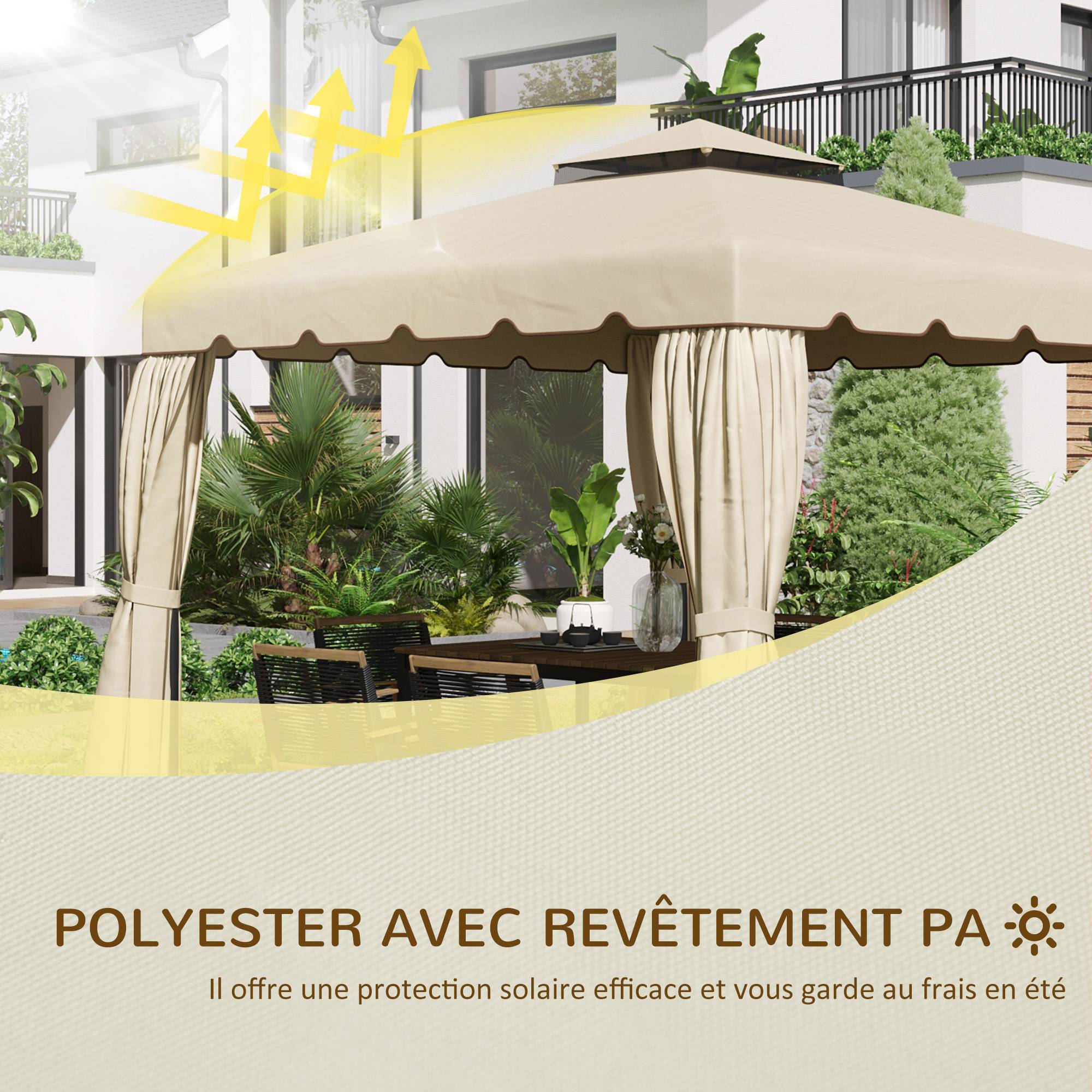 Outsunny - Toile de Rechange pavillon tonnelle 3x3m Toit Remplacement Gazebo Jardin Polyester 170g/m² Beige - Outsunny - Imagen 4